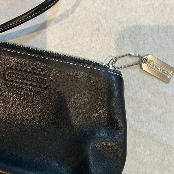 Coach Black Leather Wristlet with White Stitching - Picture 3 of 4